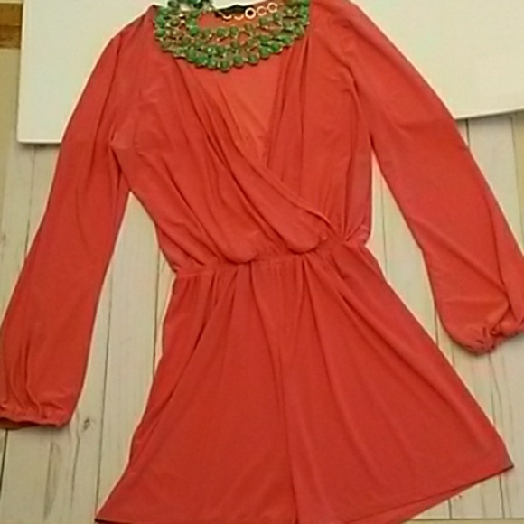 Honey Punch Pants - Honey Punch coral long sleeve romper